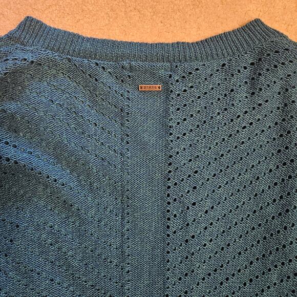 PRANA Ellery Women’s Size S Mosaic Blue V Neck Crocheted Long Sleeve Layered - Picture 11 of 14